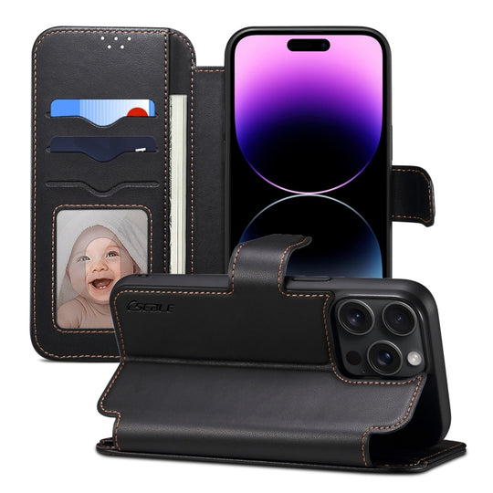 For iPhone 14 Pro Max ESEBLE E1 Nappa Texture MagSafe Holder Leather Phone Case(Black)