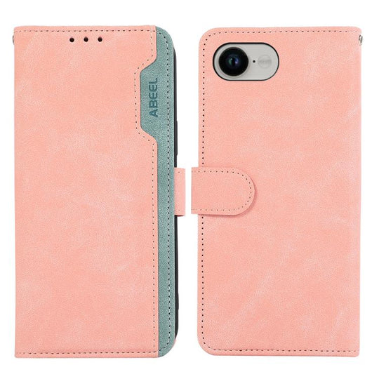 For iPhone 16e / 17e ABEEL Color Block Magnetic RFID Leather Phone Case(Pink-Cyan)