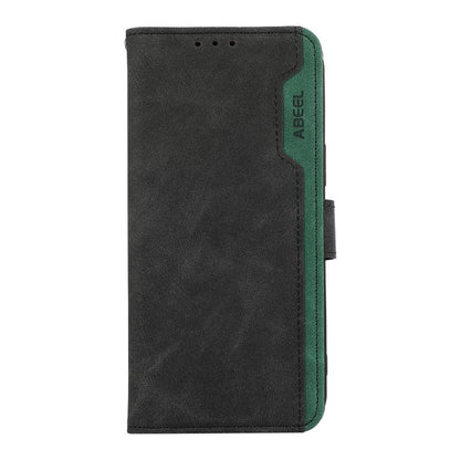 For iPhone 16e ABEEL Color Block Magnetic RFID Leather Phone Case(Black-Green) - iPhone 16e Cases by buy2fix | Online Shopping UK | buy2fix