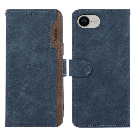 For iPhone 16e ABEEL Color Block Magnetic RFID Leather Phone Case(Blue-Brown) - iPhone 16e Cases by buy2fix | Online Shopping UK | buy2fix