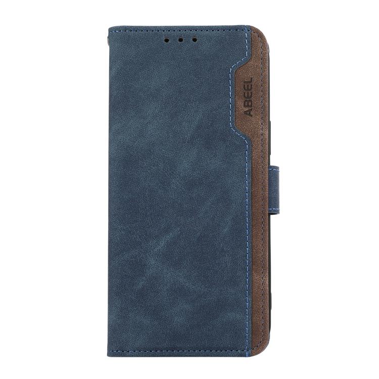 For iPhone 16e ABEEL Color Block Magnetic RFID Leather Phone Case(Blue-Brown) - iPhone 16e Cases by buy2fix | Online Shopping UK | buy2fix