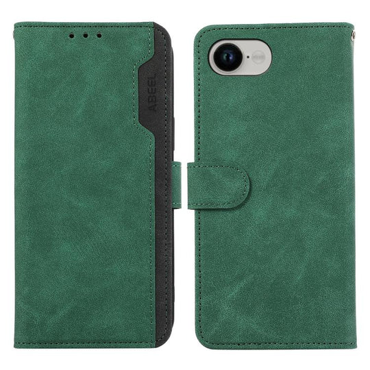 For iPhone 16e / 17e ABEEL Color Block Magnetic RFID Leather Phone Case(Green-Black)