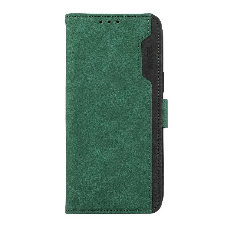 For iPhone 16e ABEEL Color Block Magnetic RFID Leather Phone Case(Green-Black) - iPhone 16e Cases by buy2fix | Online Shopping UK | buy2fix