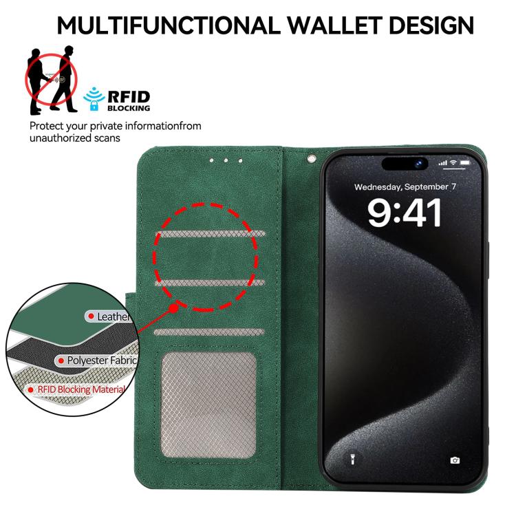 For iPhone 16e ABEEL Color Block Magnetic RFID Leather Phone Case(Green-Black) - iPhone 16e Cases by buy2fix | Online Shopping UK | buy2fix