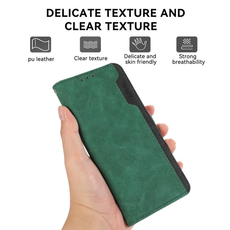For iPhone 16e ABEEL Color Block Magnetic RFID Leather Phone Case(Green-Black) - iPhone 16e Cases by buy2fix | Online Shopping UK | buy2fix