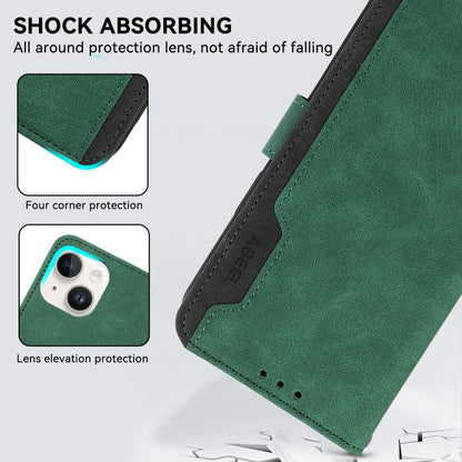 For iPhone 16e ABEEL Color Block Magnetic RFID Leather Phone Case(Green-Black) - iPhone 16e Cases by buy2fix | Online Shopping UK | buy2fix