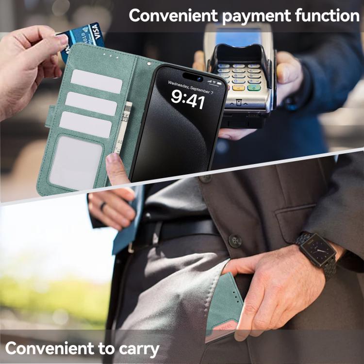 For iPhone 16e ABEEL Color Block Magnetic RFID Leather Phone Case(Cyan-Pink) - iPhone 16e Cases by buy2fix | Online Shopping UK | buy2fix