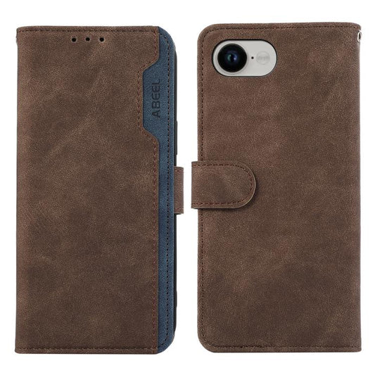 For iPhone 16e ABEEL Color Block Magnetic RFID Leather Phone Case(Brown-Blue) - iPhone 16e Cases by buy2fix | Online Shopping UK | buy2fix