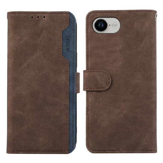 For iPhone 16e / 17e ABEEL Color Block Magnetic RFID Leather Phone Case(Brown-Blue)
