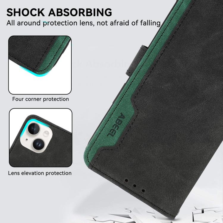 For iPhone 17 ABEEL Color Block Magnetic RFID Leather Phone Case(Black-Green) - iPhone 17 Cases by buy2fix | Online Shopping UK | buy2fix