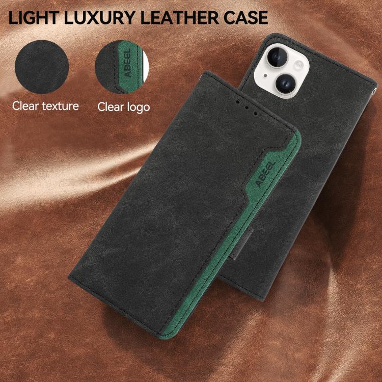 For iPhone 17 ABEEL Color Block Magnetic RFID Leather Phone Case(Black-Green) - iPhone 17 Cases by buy2fix | Online Shopping UK | buy2fix