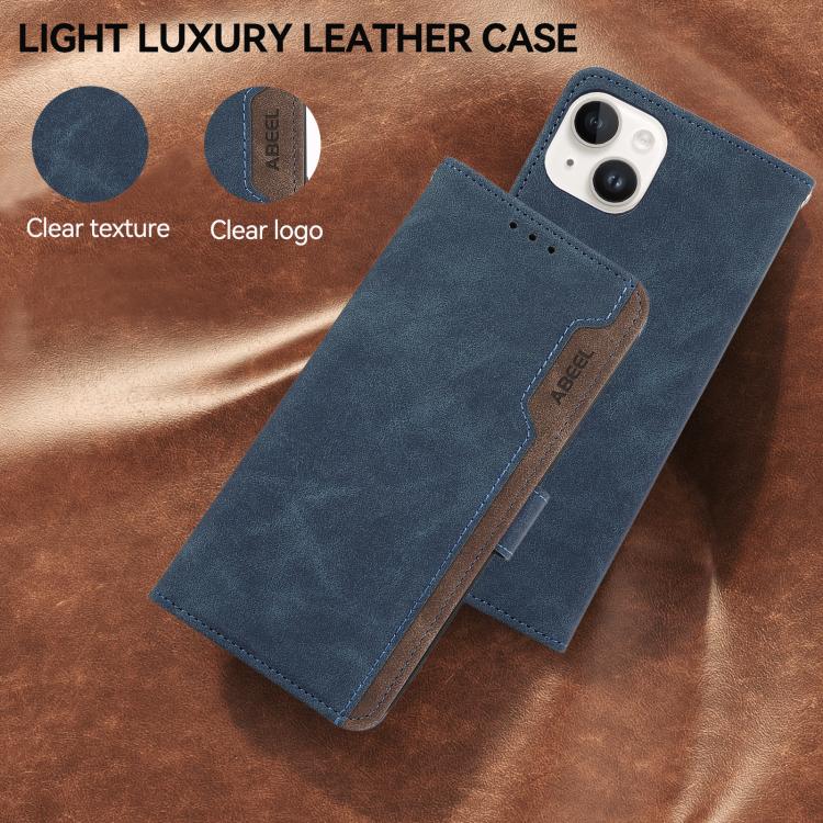 For iPhone 17 ABEEL Color Block Magnetic RFID Leather Phone Case(Blue-Brown) - iPhone 17 Cases by buy2fix | Online Shopping UK | buy2fix