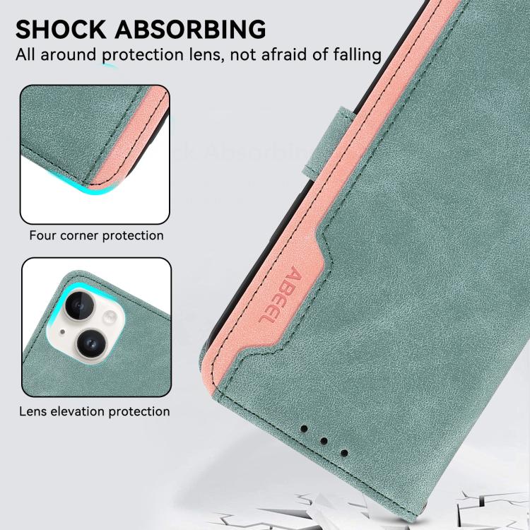 For iPhone 17 ABEEL Color Block Magnetic RFID Leather Phone Case(Cyan-Pink) - iPhone 17 Cases by buy2fix | Online Shopping UK | buy2fix