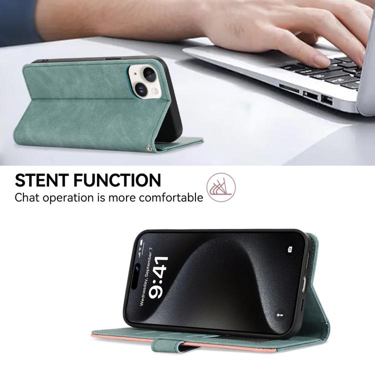 For iPhone 17 ABEEL Color Block Magnetic RFID Leather Phone Case(Cyan-Pink) - iPhone 17 Cases by buy2fix | Online Shopping UK | buy2fix