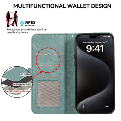 For iPhone 17 ABEEL Color Block Magnetic RFID Leather Phone Case(Cyan-Pink) - iPhone 17 Cases by buy2fix | Online Shopping UK | buy2fix