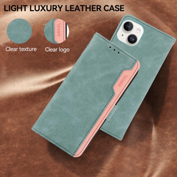For iPhone 17 ABEEL Color Block Magnetic RFID Leather Phone Case(Cyan-Pink) - iPhone 17 Cases by buy2fix | Online Shopping UK | buy2fix