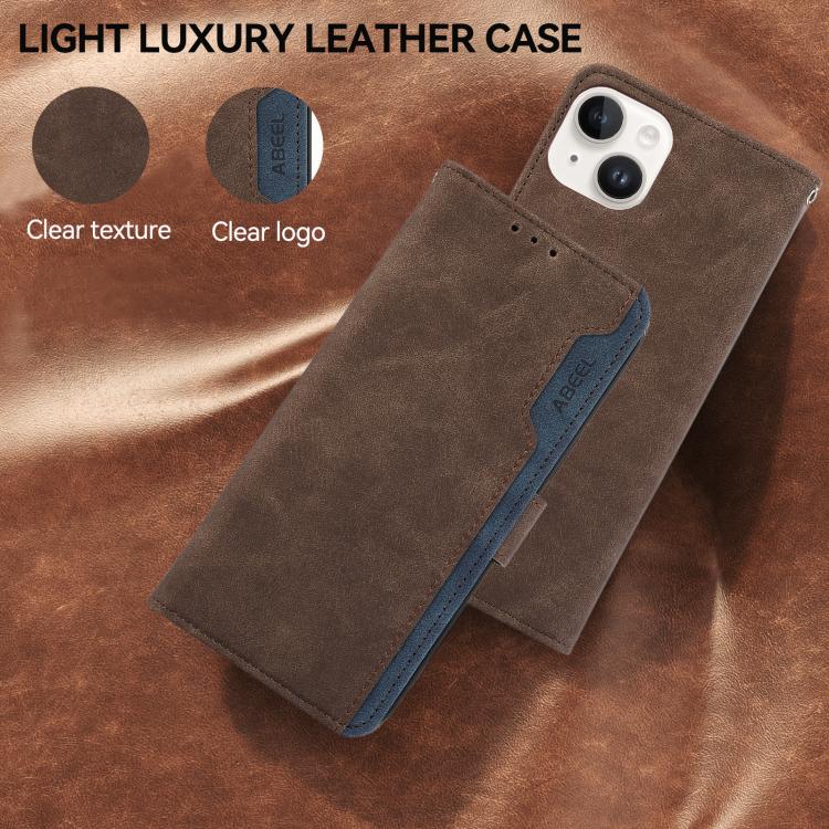 For iPhone 17 ABEEL Color Block Magnetic RFID Leather Phone Case(Brown-Blue) - iPhone 17 Cases by buy2fix | Online Shopping UK | buy2fix