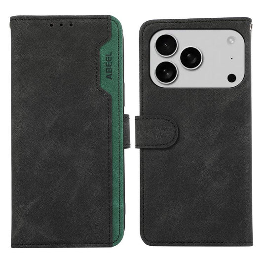 For iPhone 17 Pro ABEEL Color Block Magnetic RFID Leather Phone Case(Black-Green) - iPhone 17 Pro Cases by buy2fix | Online Shopping UK | buy2fix