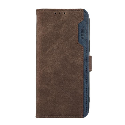 For iPhone 17 Pro ABEEL Color Block Magnetic RFID Leather Phone Case(Brown-Blue) - iPhone 17 Pro Cases by buy2fix | Online Shopping UK | buy2fix