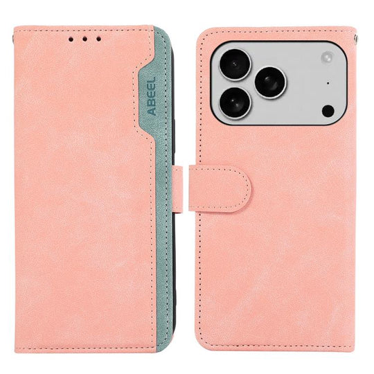 For iPhone 18 Pro Max / 17 Pro Max ABEEL Color Block Magnetic RFID Leather Phone Case(Pink-Cyan)