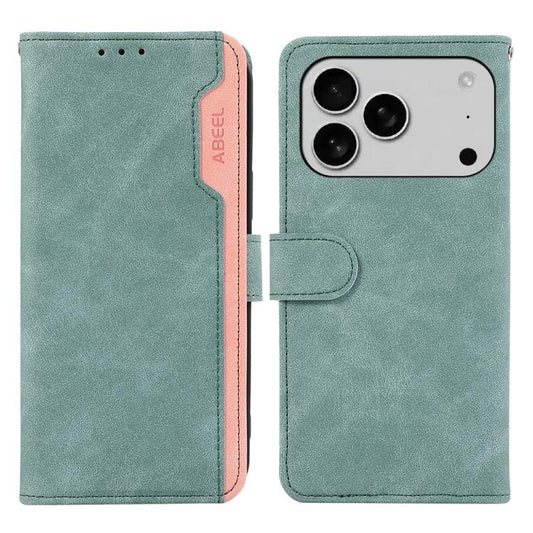 For iPhone 17 Pro Max ABEEL Color Block Magnetic RFID Leather Phone Case(Cyan-Pink) - iPhone 17 Pro Max Cases by buy2fix | Online Shopping UK | buy2fix
