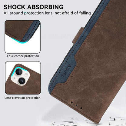 For iPhone 17 Pro Max ABEEL Color Block Magnetic RFID Leather Phone Case(Brown-Blue) - iPhone 17 Pro Max Cases by buy2fix | Online Shopping UK | buy2fix