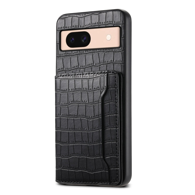 For Google Pixel 8a Crocodile Texture Card Bag Design Full Coverage Phone Case(Black) by buy2fix