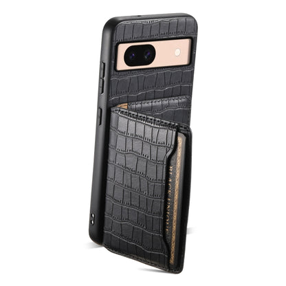 For Google Pixel 8a Crocodile Texture Card Bag Design Full Coverage Phone Case(Black) by buy2fix