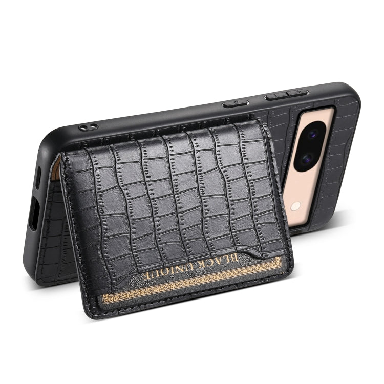 For Google Pixel 8a Crocodile Texture Card Bag Design Full Coverage Phone Case(Black) by buy2fix