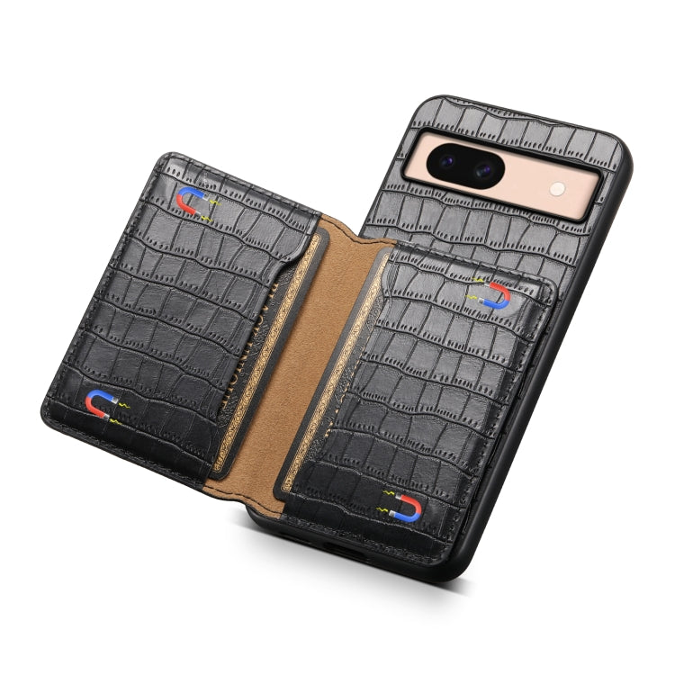 For Google Pixel 8a Crocodile Texture Card Bag Design Full Coverage Phone Case(Black) by buy2fix
