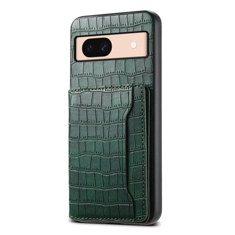 For Google Pixel 8a Crocodile Texture Card Bag Design Full Coverage Phone Case(Green) by buy2fix