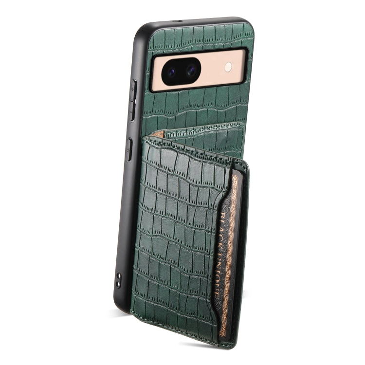 For Google Pixel 8a Crocodile Texture Card Bag Design Full Coverage Phone Case(Green) by buy2fix