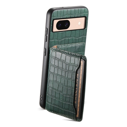 For Google Pixel 8a Crocodile Texture Card Bag Design Full Coverage Phone Case(Green) by buy2fix