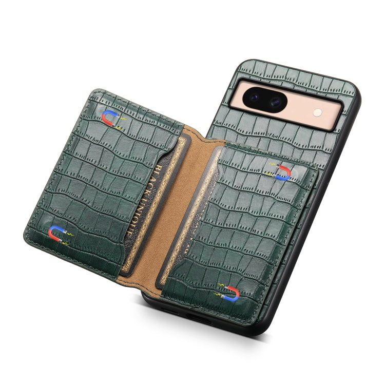 For Google Pixel 8a Crocodile Texture Card Bag Design Full Coverage Phone Case(Green) by buy2fix