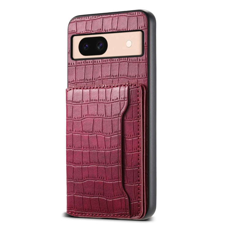 For Google Pixel 8a Crocodile Texture Card Bag Design Full Coverage Phone Case(Red) by buy2fix