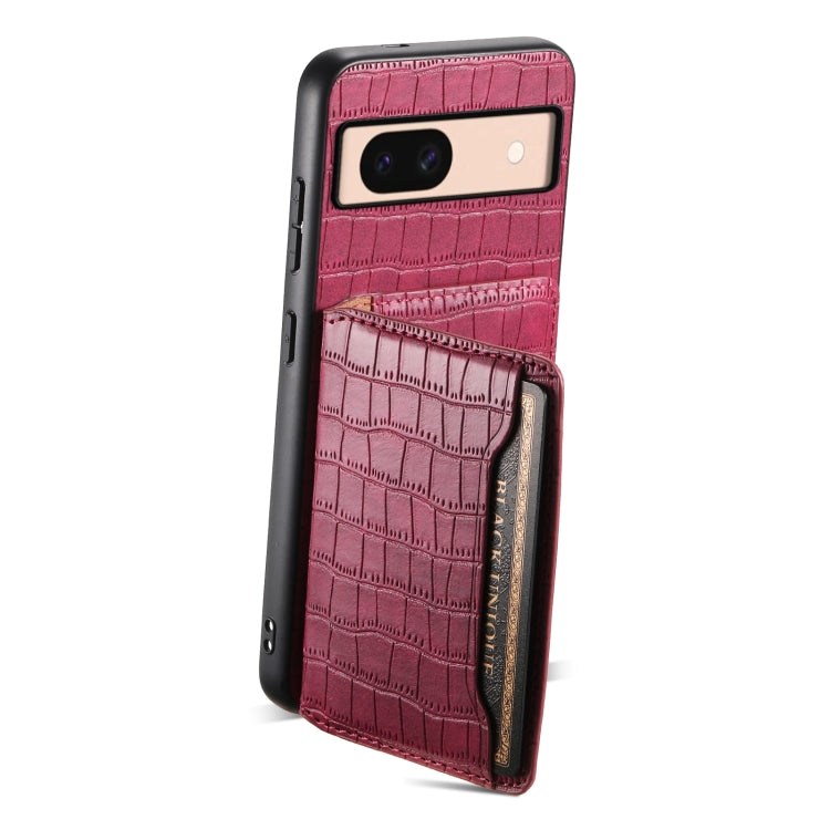 For Google Pixel 8a Crocodile Texture Card Bag Design Full Coverage Phone Case(Red) by buy2fix