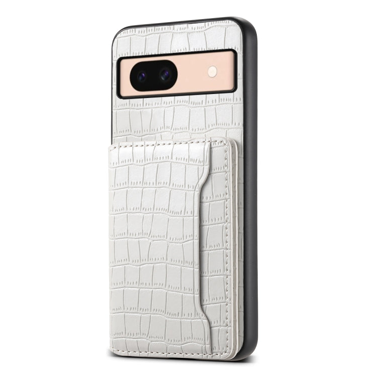 For Google Pixel 8a Crocodile Texture Card Bag Design Full Coverage Phone Case(White) by buy2fix