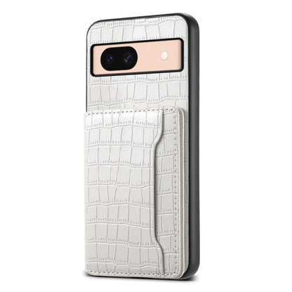 For Google Pixel 8a Crocodile Texture Card Bag Design Full Coverage Phone Case(White) by buy2fix