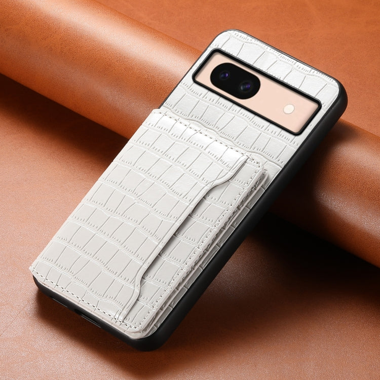 For Google Pixel 8a Crocodile Texture Card Bag Design Full Coverage Phone Case(White) by buy2fix