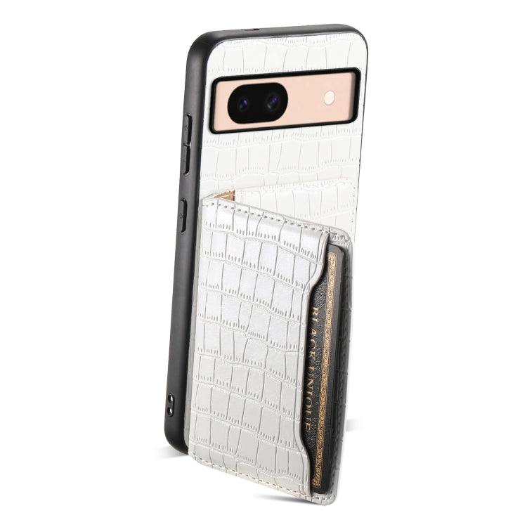 For Google Pixel 8a Crocodile Texture Card Bag Design Full Coverage Phone Case(White) by buy2fix