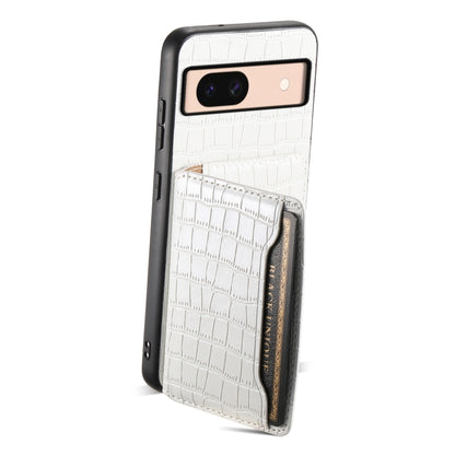 For Google Pixel 8a Crocodile Texture Card Bag Design Full Coverage Phone Case(White) by buy2fix