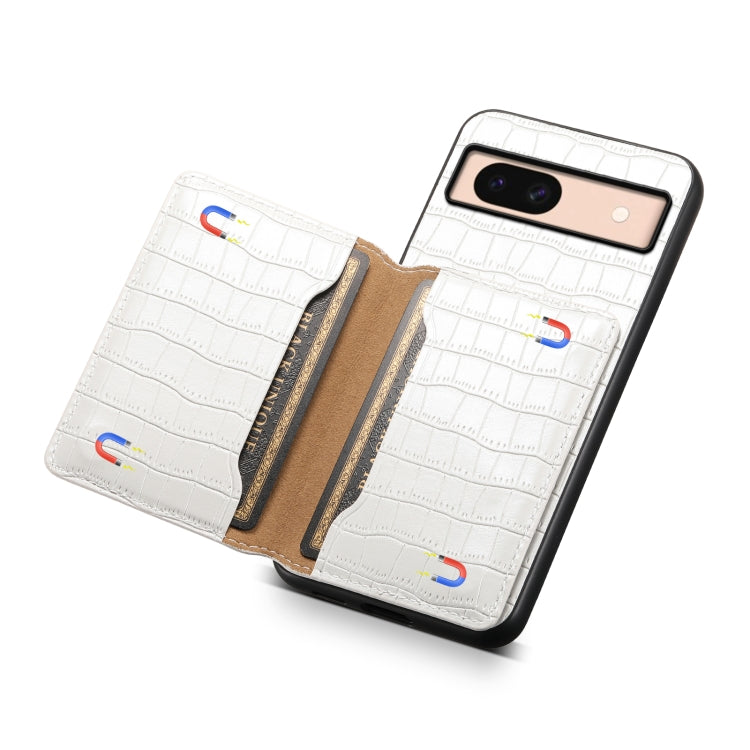 For Google Pixel 8a Crocodile Texture Card Bag Design Full Coverage Phone Case(White) by buy2fix