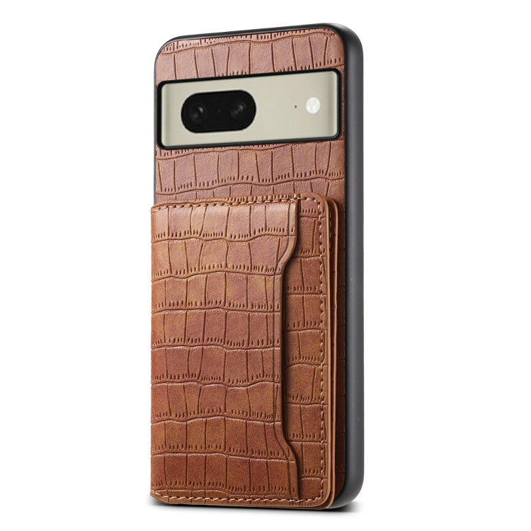 For Google Pixel 8 Crocodile Texture Card Bag Design Full Coverage Phone Case(Brown) by buy2fix