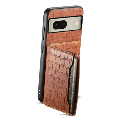 For Google Pixel 8 Crocodile Texture Card Bag Design Full Coverage Phone Case(Brown) by buy2fix