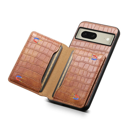 For Google Pixel 8 Crocodile Texture Card Bag Design Full Coverage Phone Case(Brown) by buy2fix