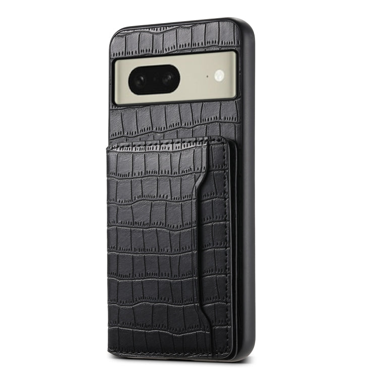 For Google Pixel 8 Crocodile Texture Card Bag Design Full Coverage Phone Case(Black) by buy2fix