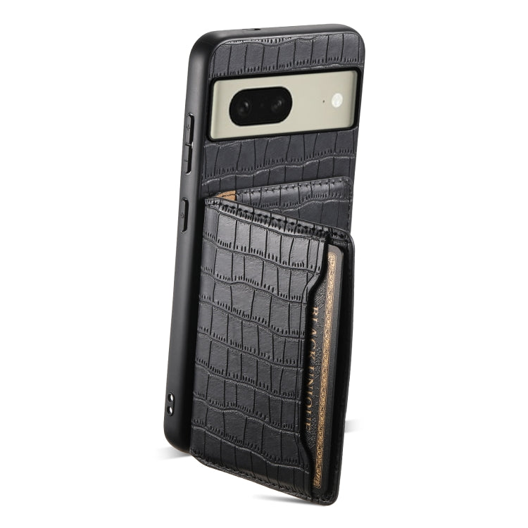 For Google Pixel 8 Crocodile Texture Card Bag Design Full Coverage Phone Case(Black) by buy2fix