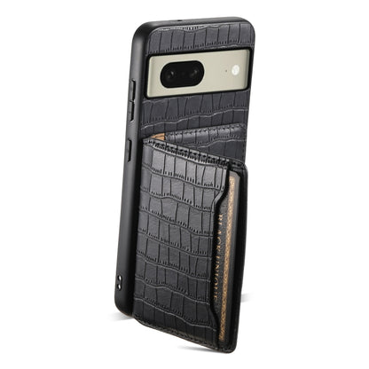 For Google Pixel 8 Crocodile Texture Card Bag Design Full Coverage Phone Case(Black) by buy2fix
