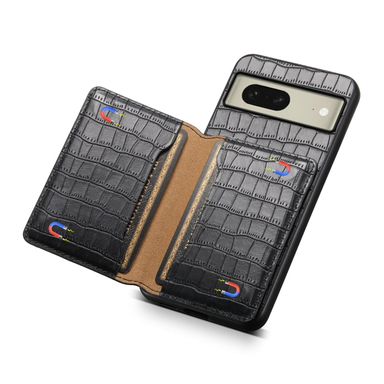 For Google Pixel 8 Crocodile Texture Card Bag Design Full Coverage Phone Case(Black) by buy2fix