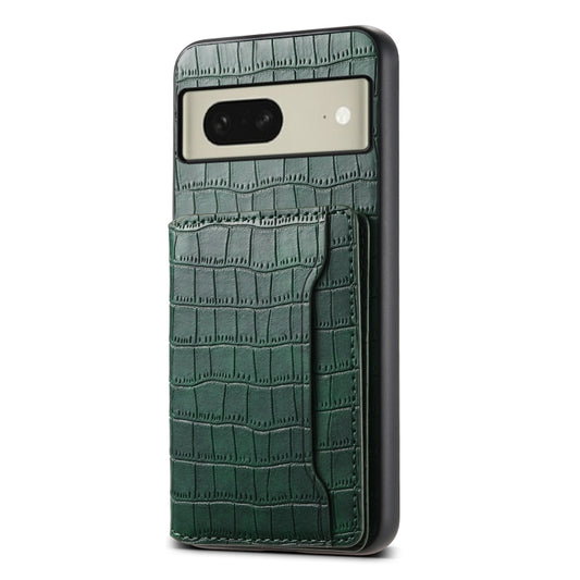 For Google Pixel 8 Crocodile Texture Card Bag Design Full Coverage Phone Case(Green) by buy2fix